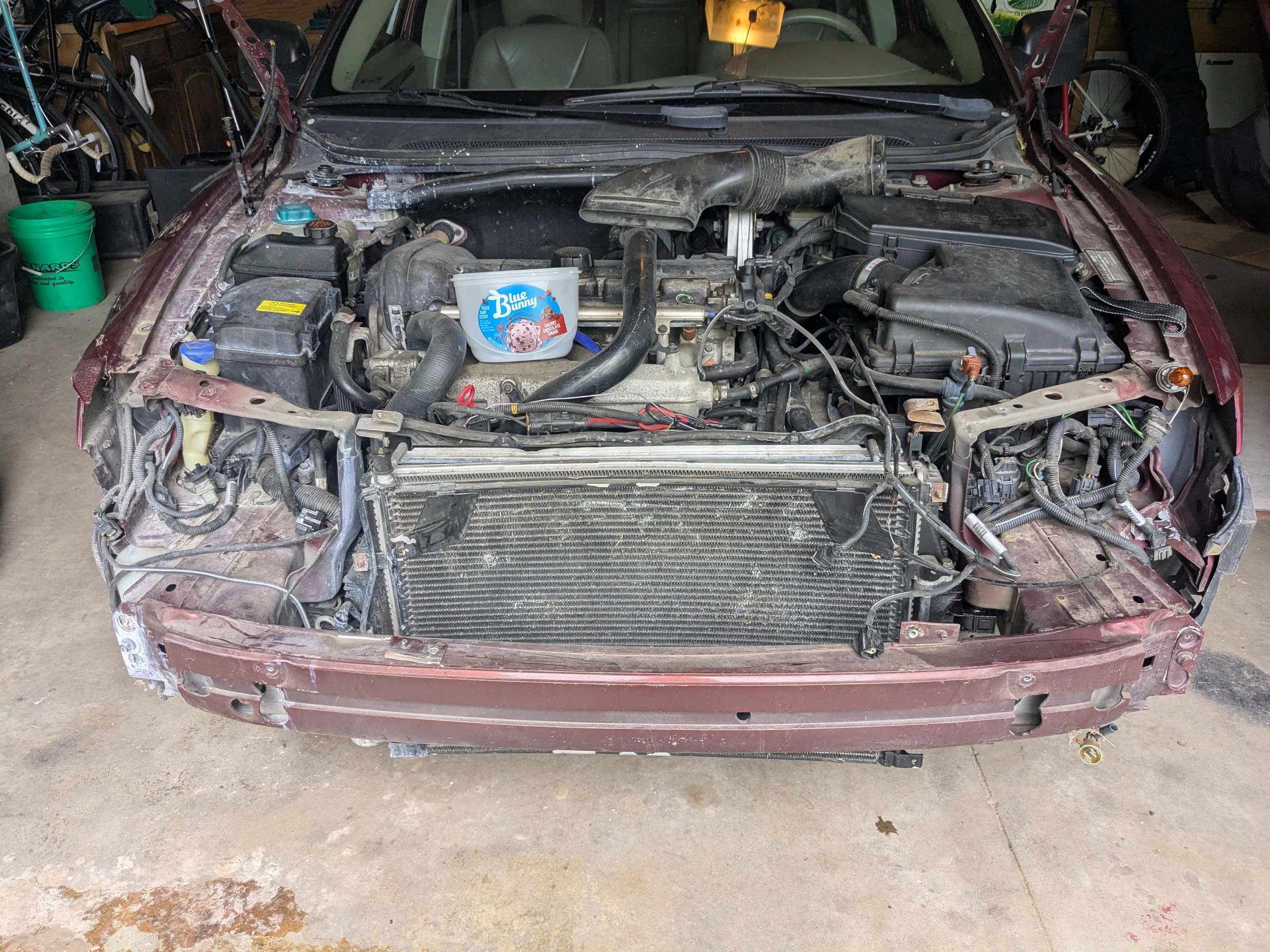 The front end of the car, all trim pieces removed.