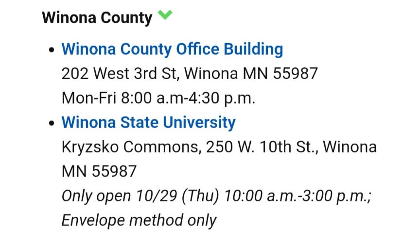 Screenshot of voting information from MN SoS office